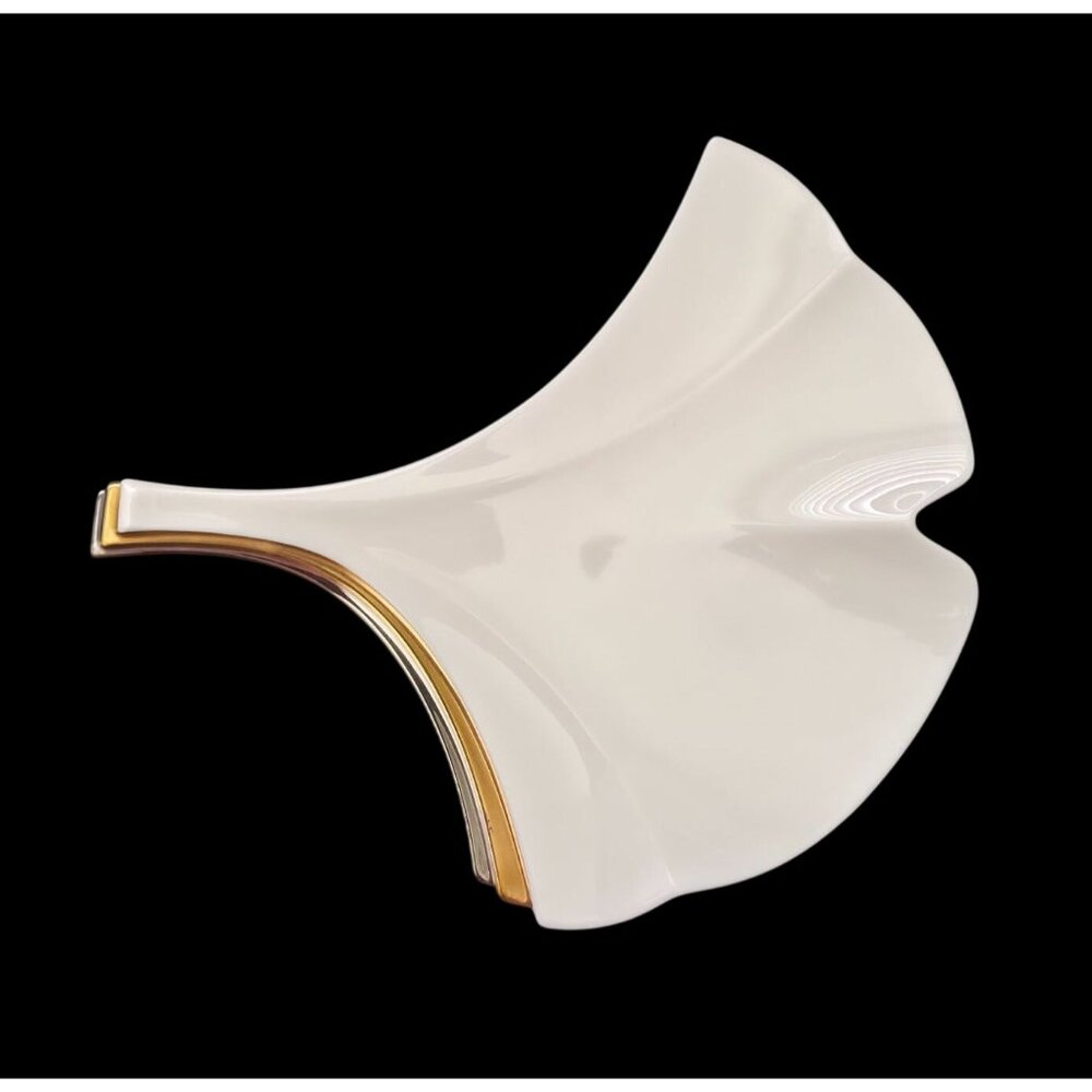 NORITAKE Fine China Japan Gold & Platinum Ginkgo Leaf Porcelain Dish Tray 8.5"